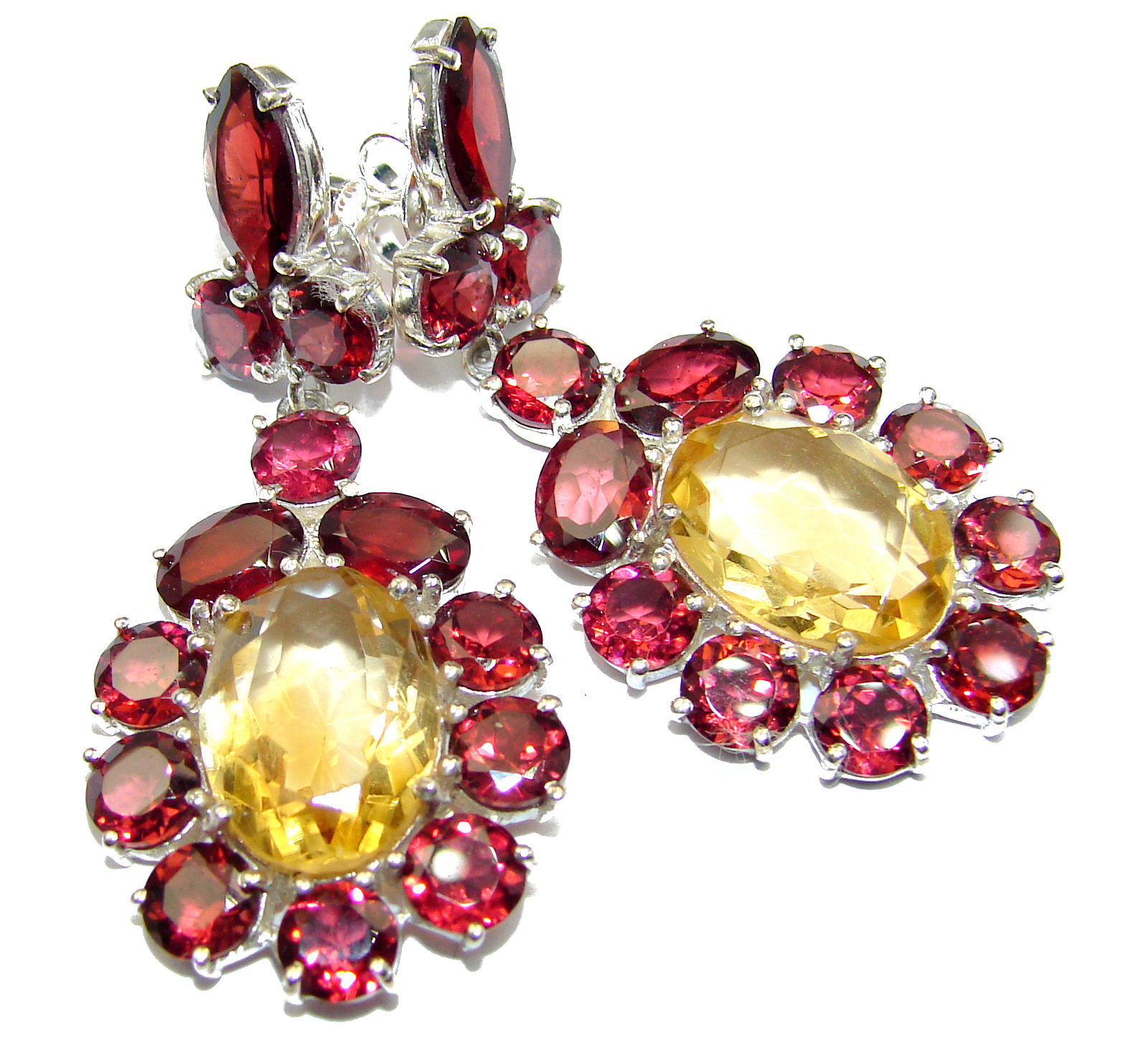 Spectacular Authentic Citrine Garnet .925 Sterling Silver handmade earrings