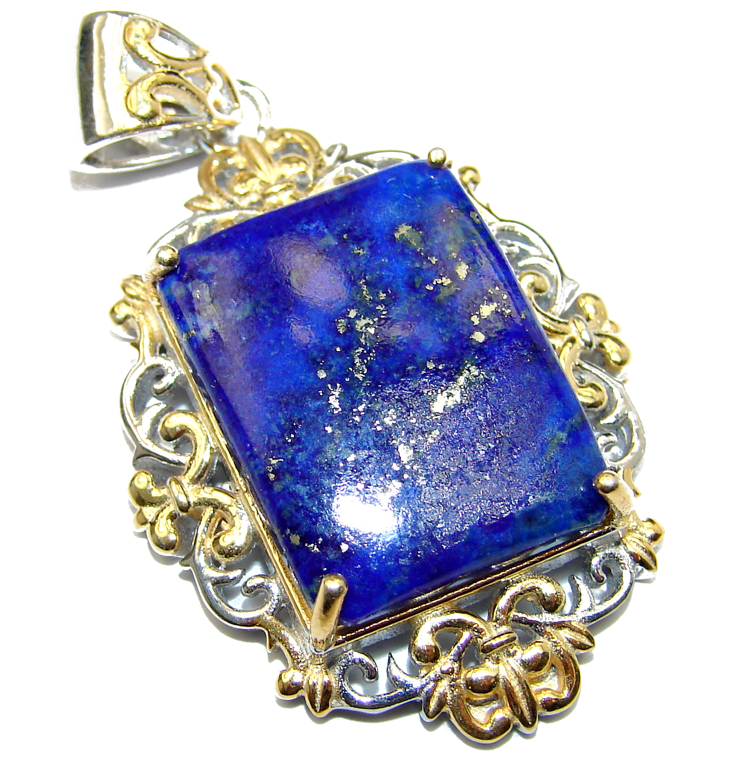 Perfect Lapis Lazuli 14K Gold over .925 Sterling Silver handcrafted Pendant