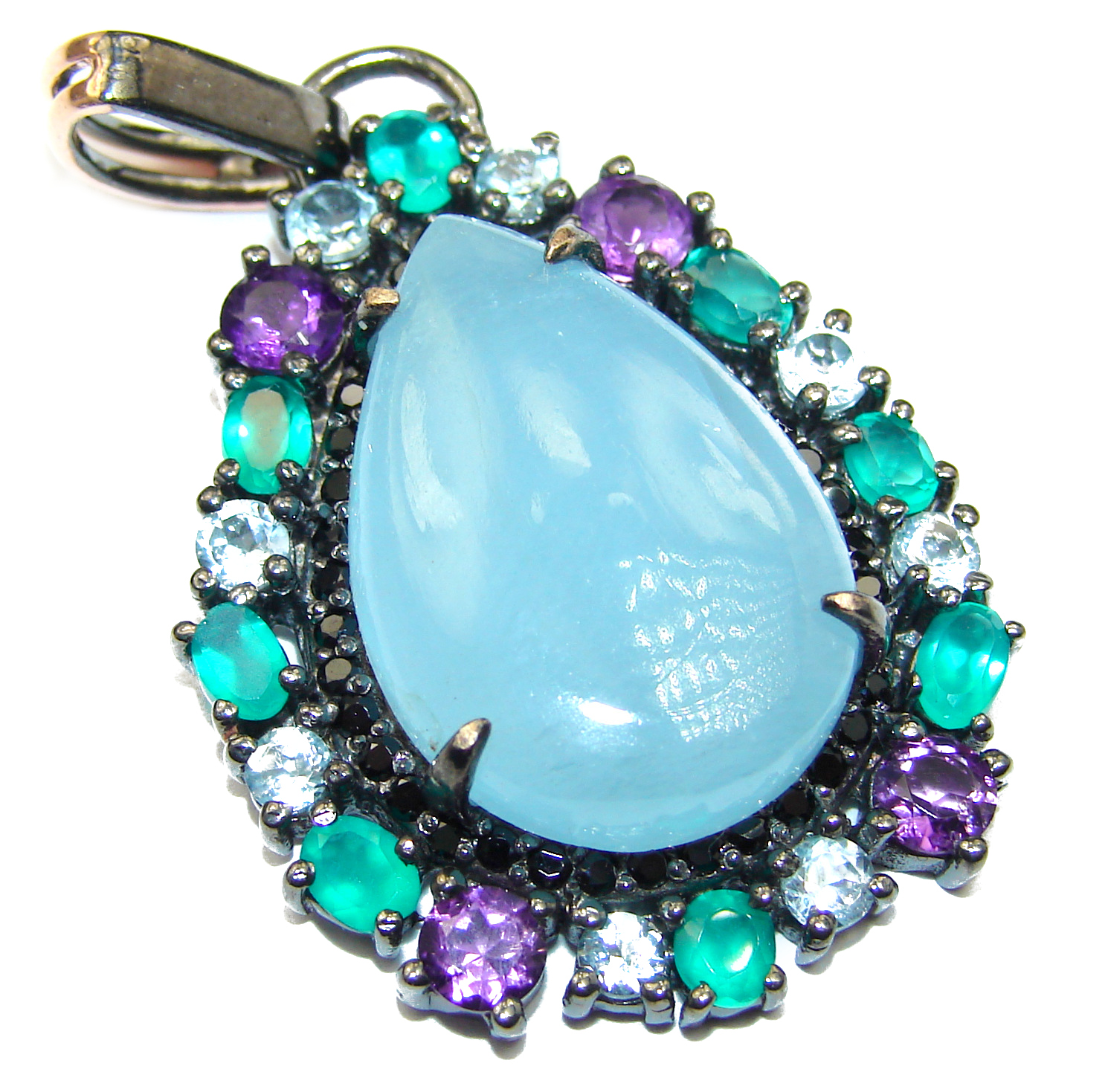 Genuine 58 ct Aquamarine Gold over .925 Sterling Silver handmade Pendant