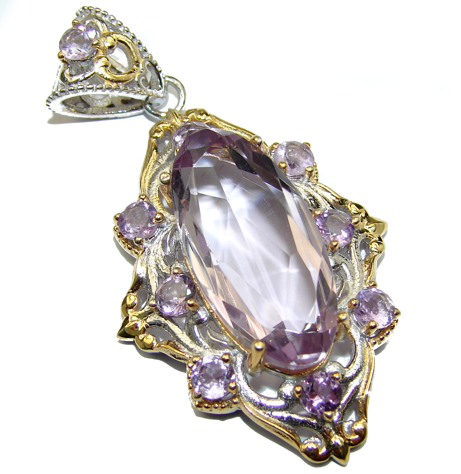 Royal Treaure Genuine 45ct Amethyst 14K Gold .925 Sterling Silver handmade Pendant
