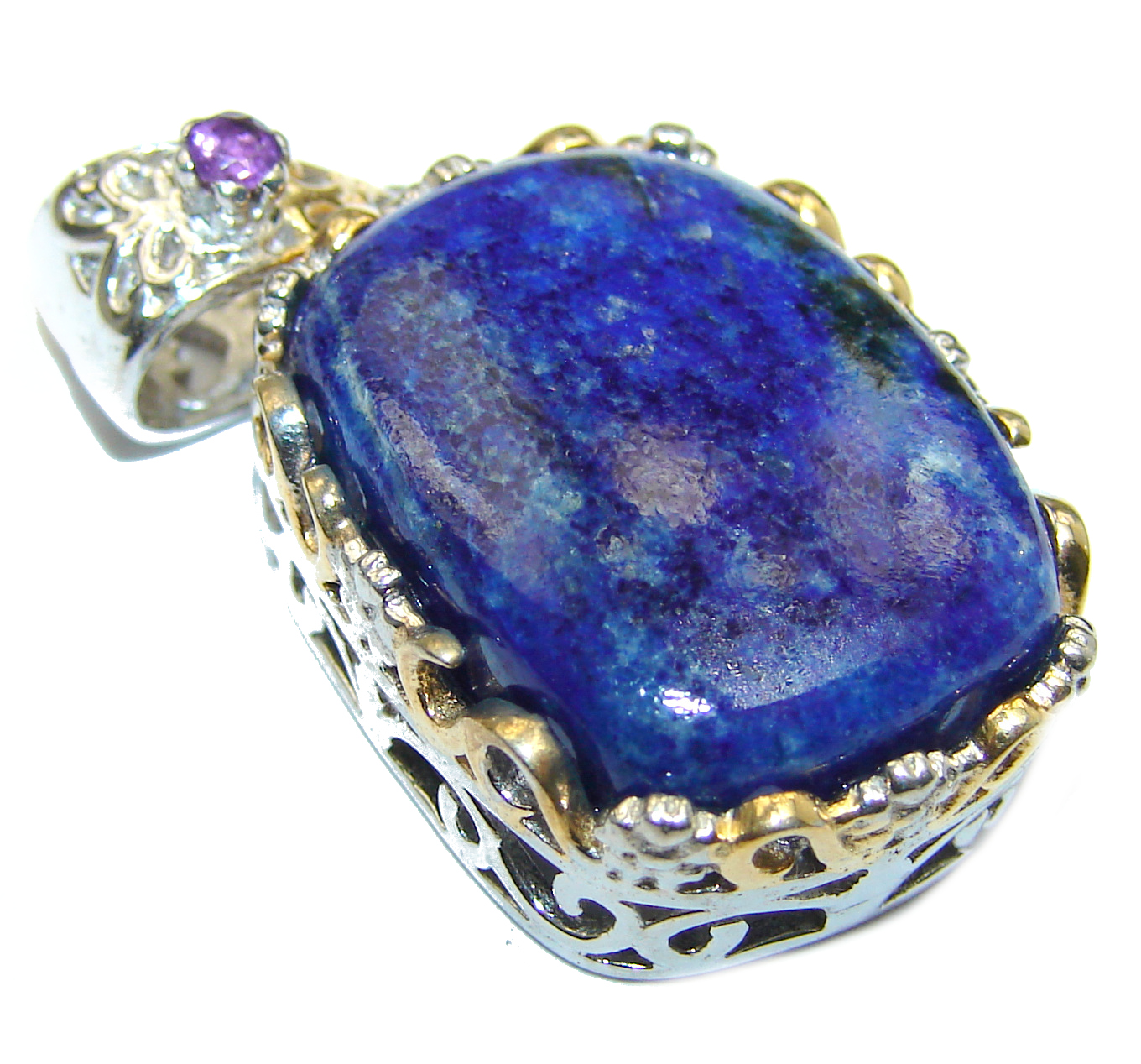 Perfect Lapis Lazuli 14K Gold over .925 Sterling Silver handcrafted Pendant