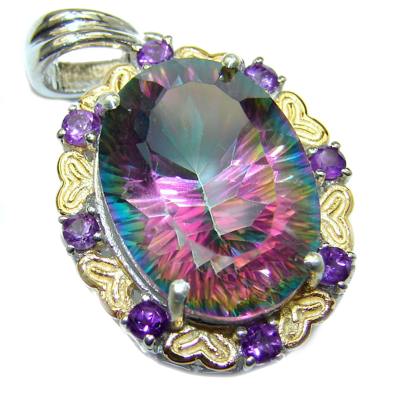 Spectacular Magic Topaz two tones .925 Sterling Silver handcrafted Pendant