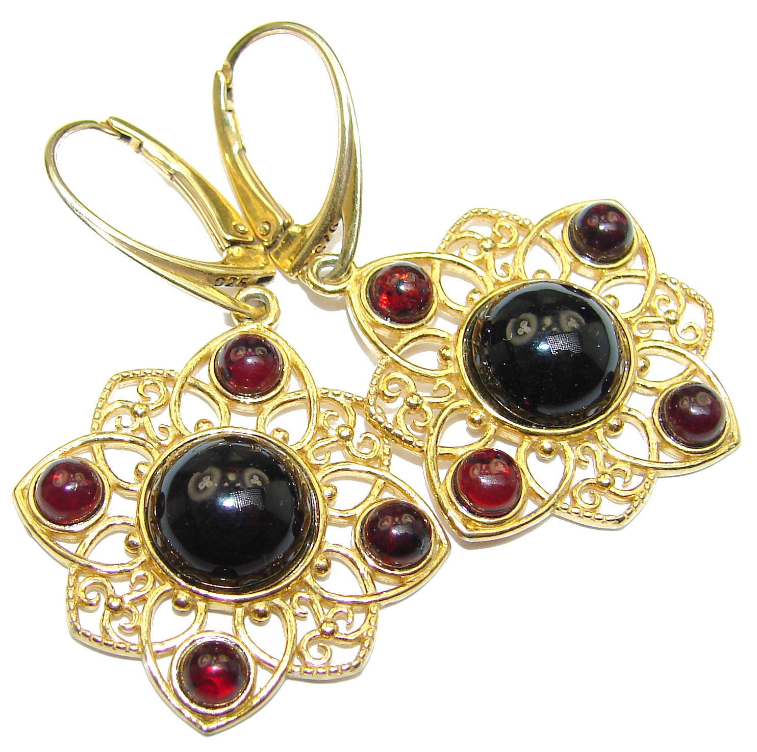 Gorgeous Polish Baltic Amber 18K Gold over .925 Sterling Silver entirely handcrafted earrings