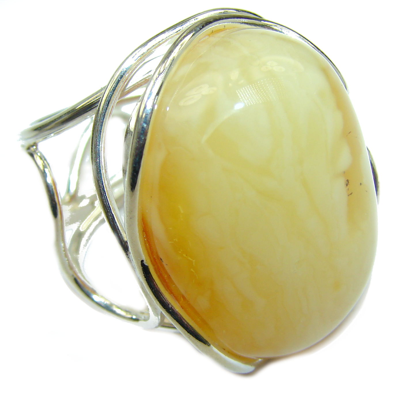 HUGE Genuine Butterscotch Baltic Amber .925 Sterling Silver handmade Ring size 7 adjustable