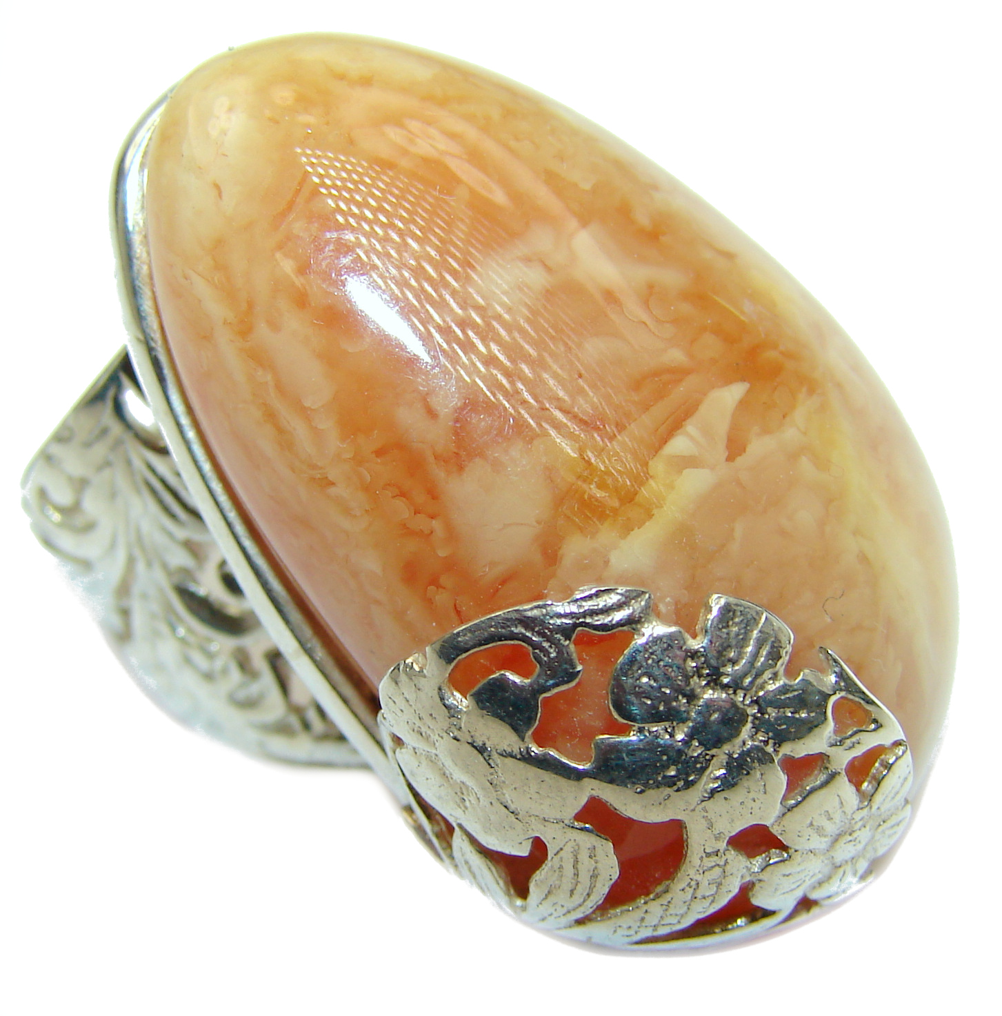 Huge Genuine Butterscotch Baltic Amber .925 Sterling Silver handmade Ring size 7 adjustable