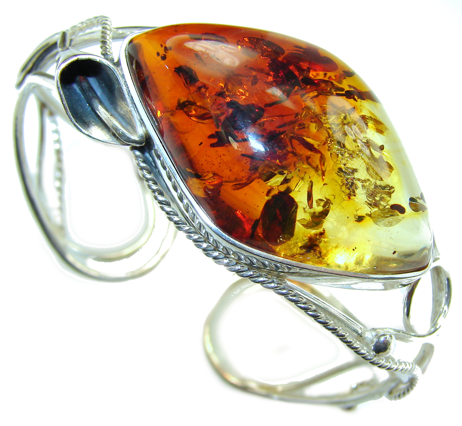 Vintage Design Genuine Baltic Amber .925 Sterling Silver handamde Bracelet / Cuff