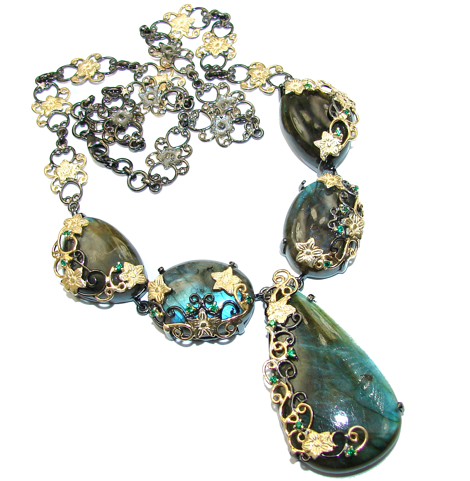 Chunky Cascade of Lights Labradorite .925 Sterling Silver entirely handcrafted necklace