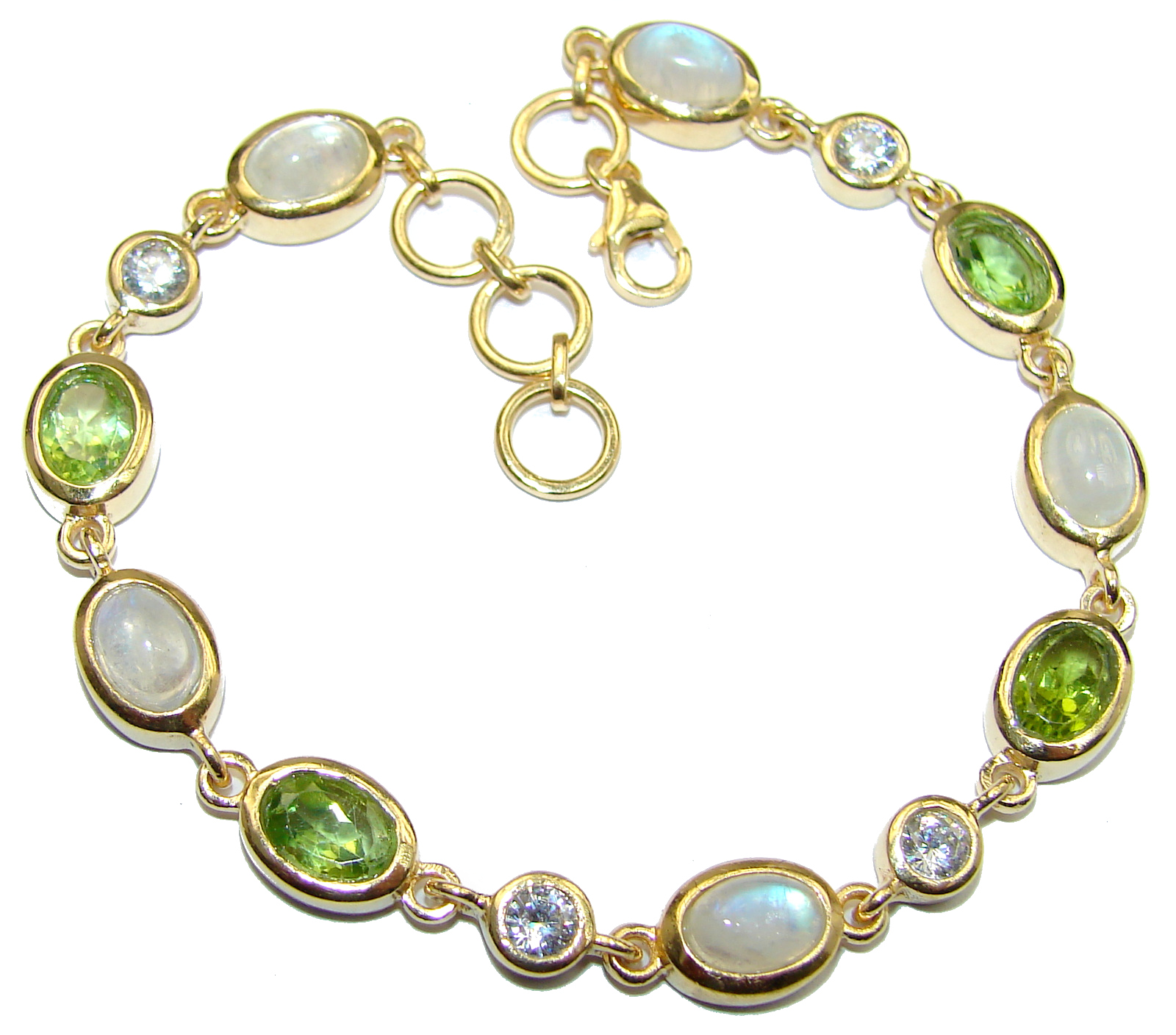 White Galaxy Fire Moonstone 14K Gold over .925 Sterling Silver handmade Bracelet