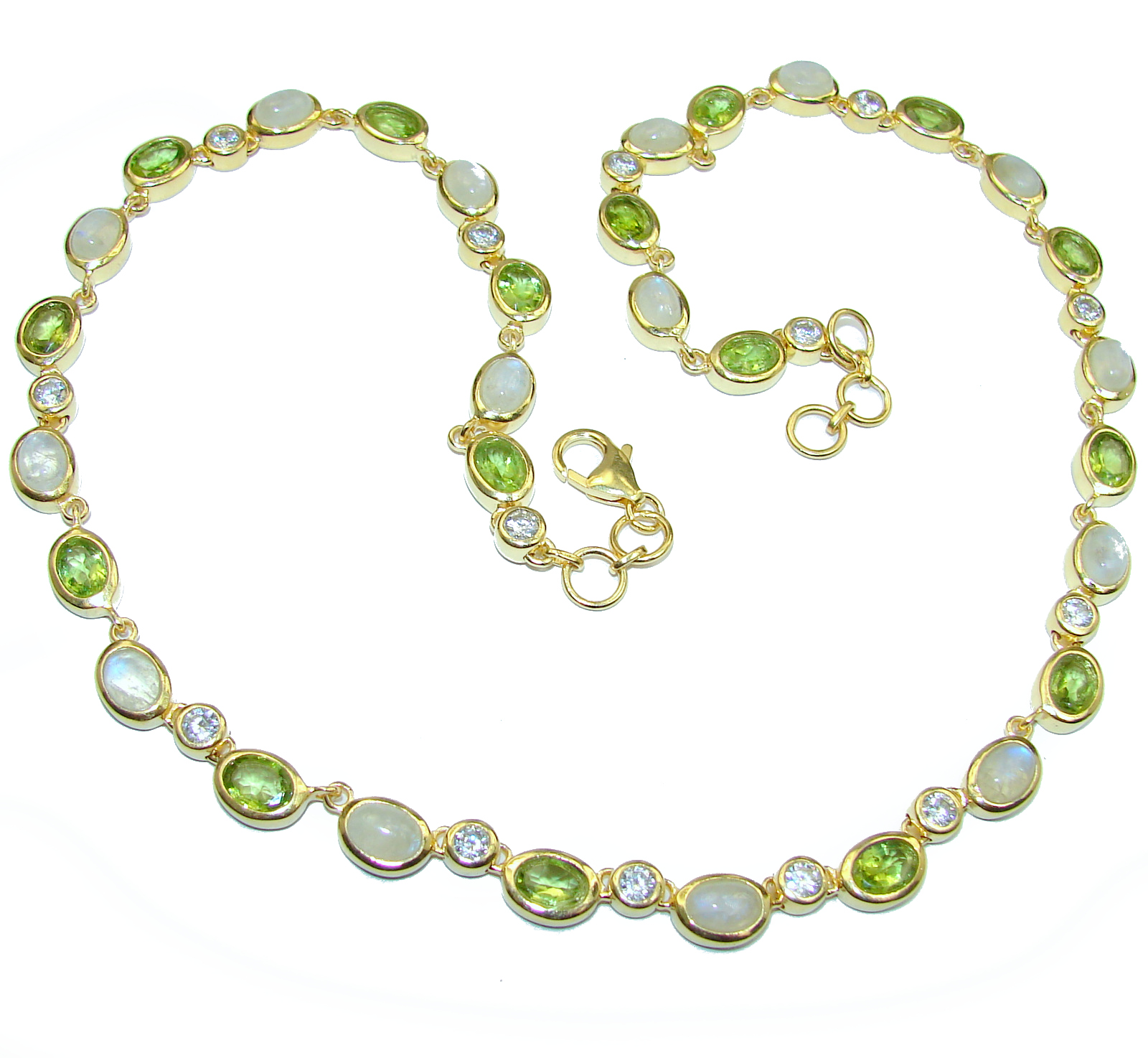 Great Masterpiece genuine Moonstone 14K Gold over .925 Sterling Silver handmade necklace