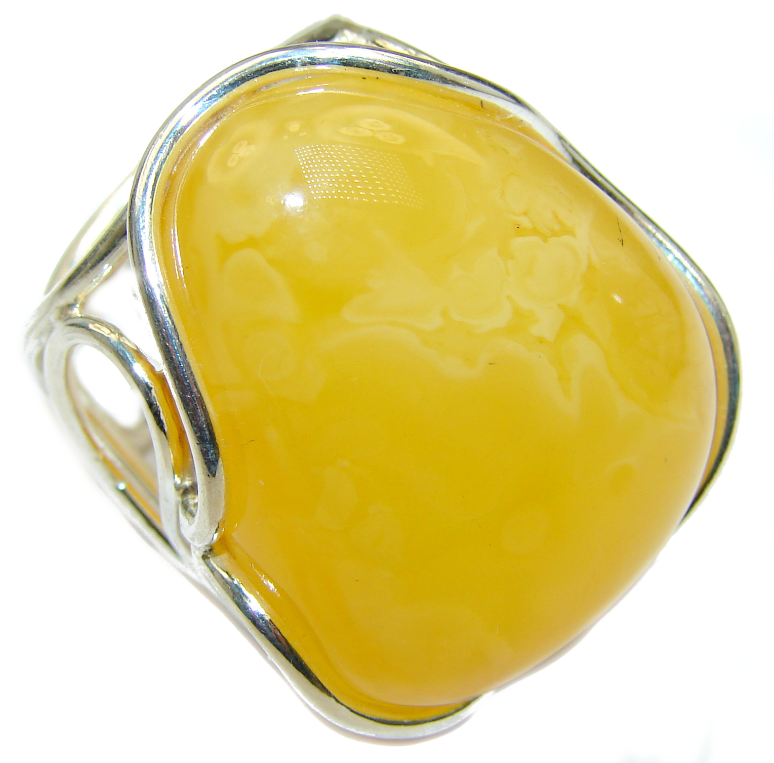 HUGE Genuine Butterscotch Baltic Amber .925 Sterling Silver handmade Ring size 7 adjustable