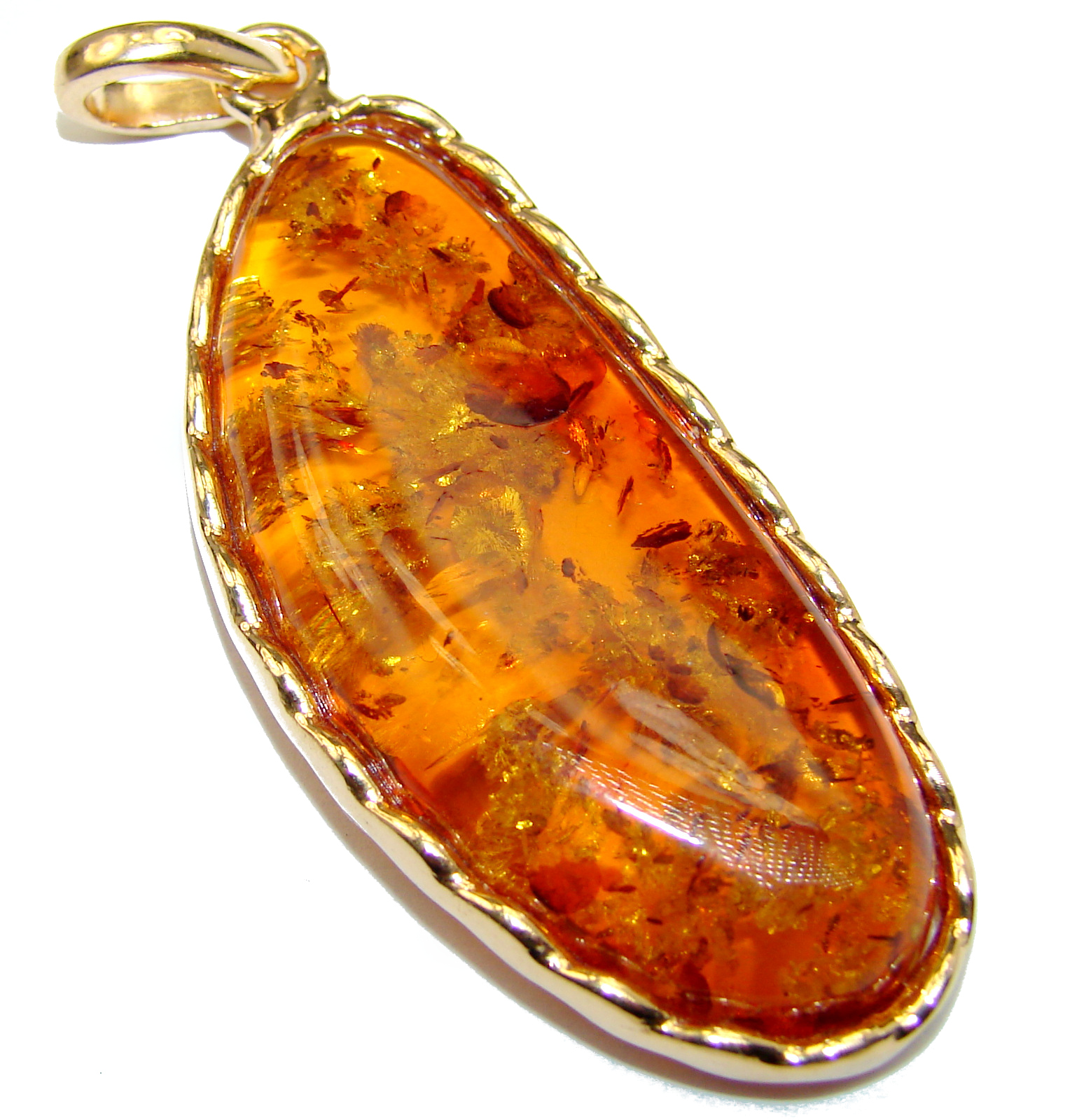 Huge Natural Baltic Amber Rose Gold over .925 Sterling Silver handmade Pendant