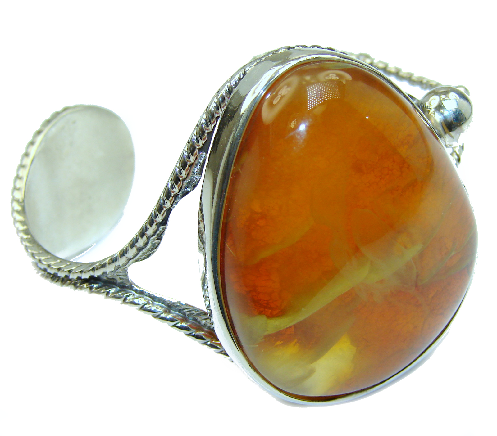 Vintage Design Genuine Baltic Amber .925 Sterling Silver handamde Bracelet / Cuff