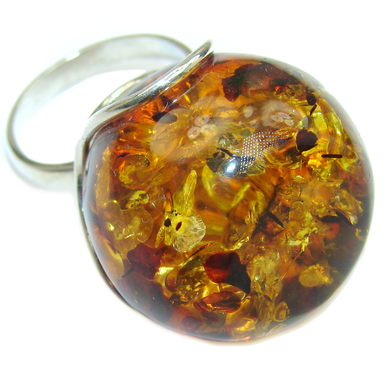 HUGE authentic Baltic Amber .925 Sterling Silver handcrafted ring; s. 7 adjustable