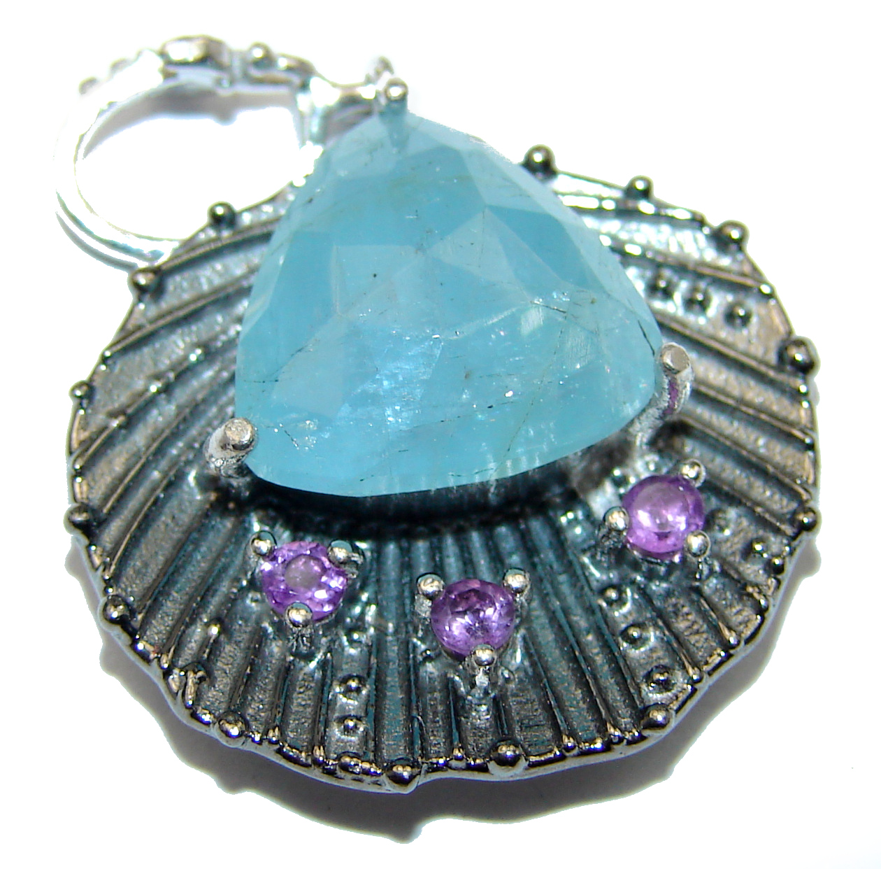 Genuine 20.5 ct Aquamarine .925 Sterling Silver handmade Pendant