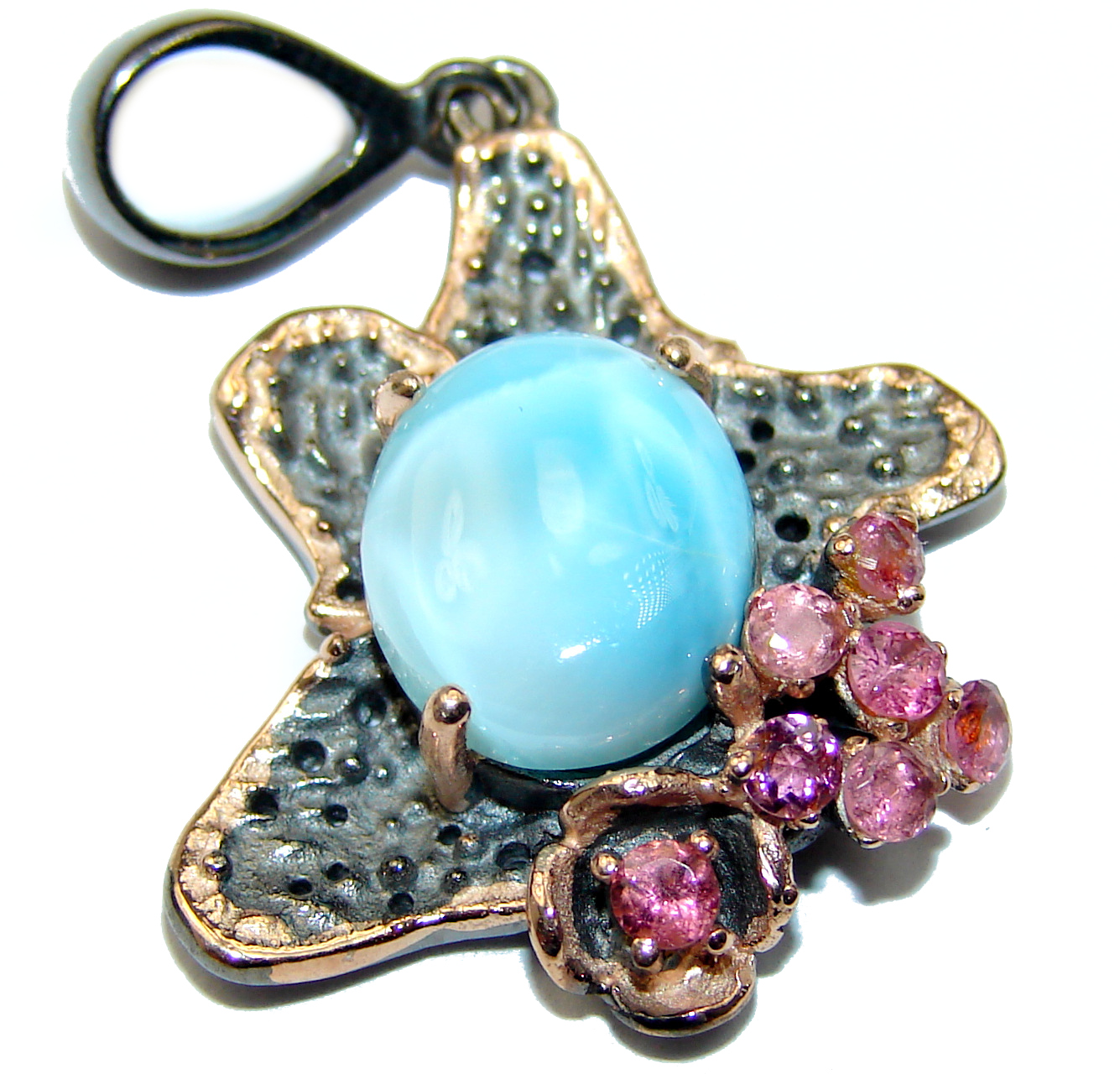 Natural Larimar Ruby .925 Sterling Silver handmade Pendant