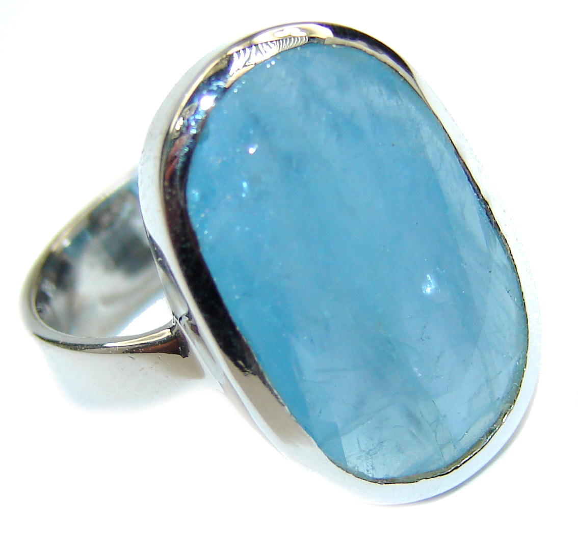 Antique Design Blue Aquamarine .925 Sterling Silver handmade ring s. 6