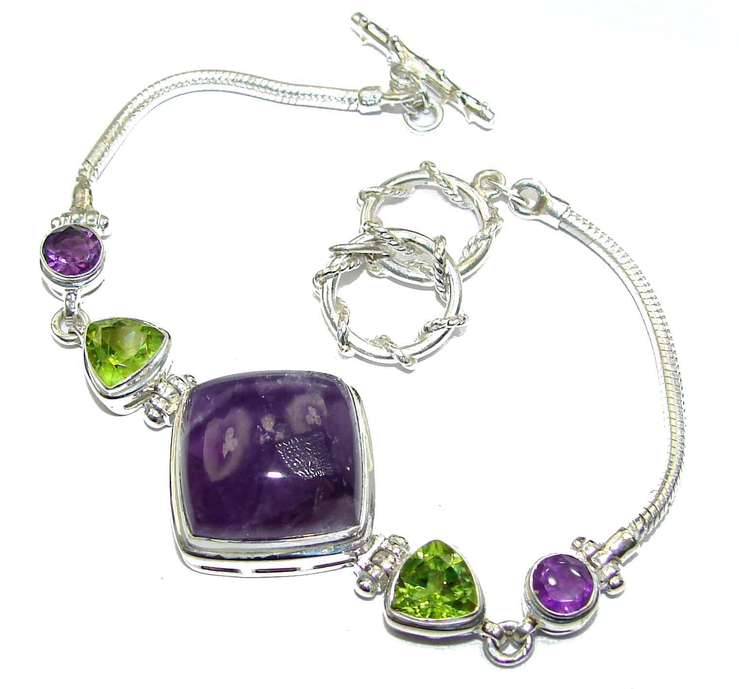 Luxury Genuine Amethyst .925 Sterling Silver handmade Bracelet