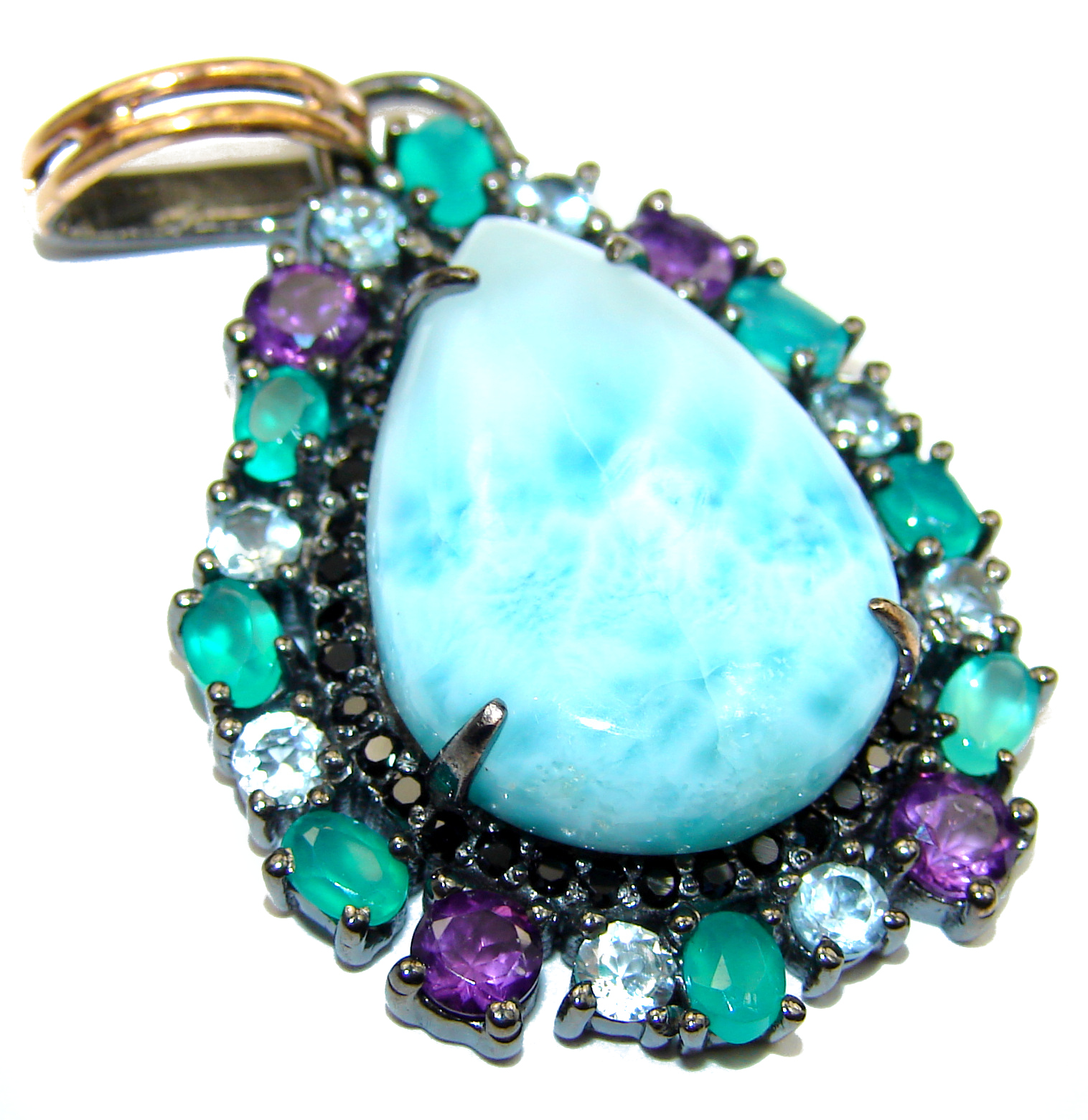 Reflection of Caribbean Sea Larimar Emerald Sapphire .925 Sterling Silver handmade pendant