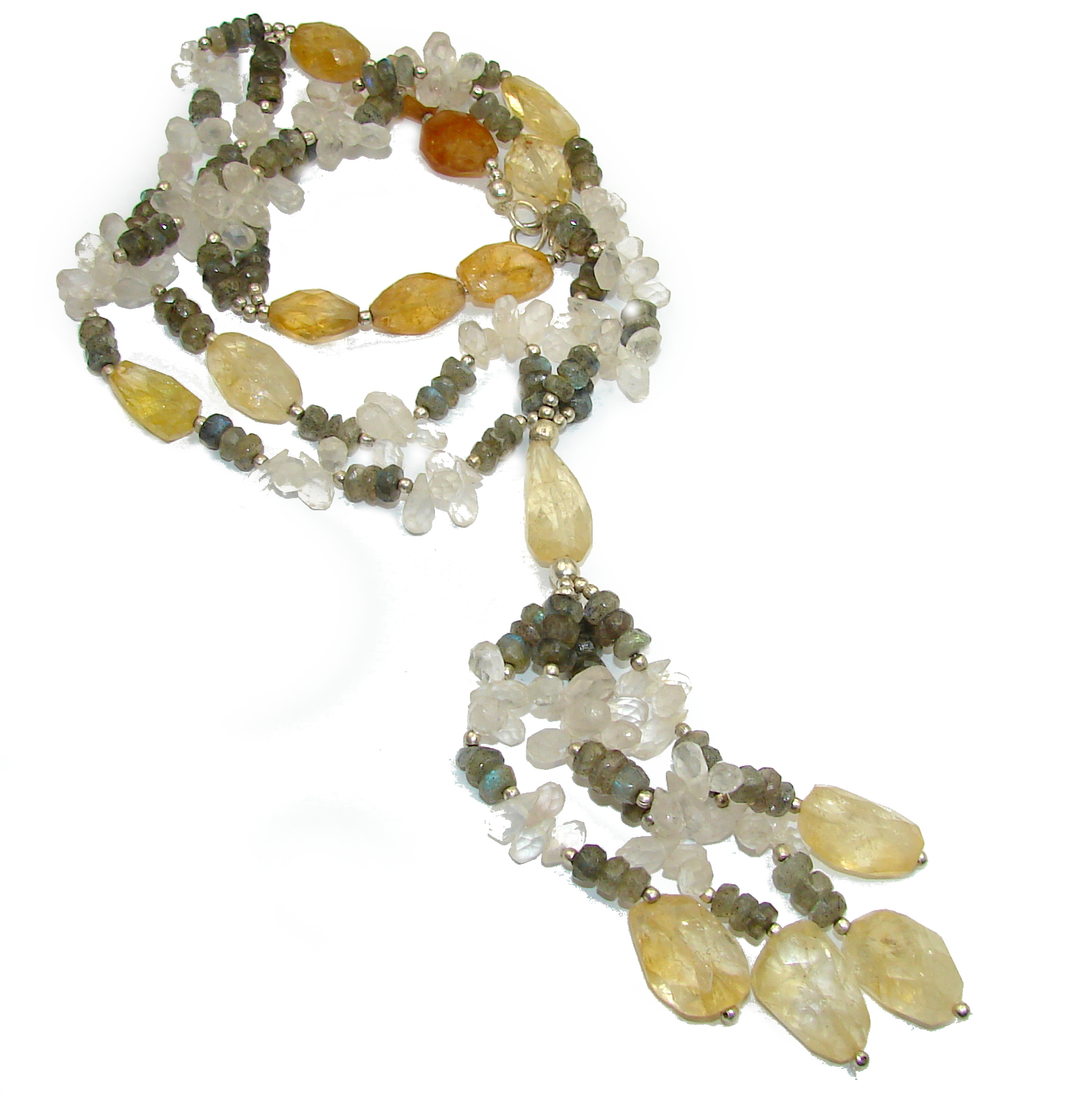 Artisan Master Piece genuine Citrine, Labradorite .925 Silver handcrafted Necklace