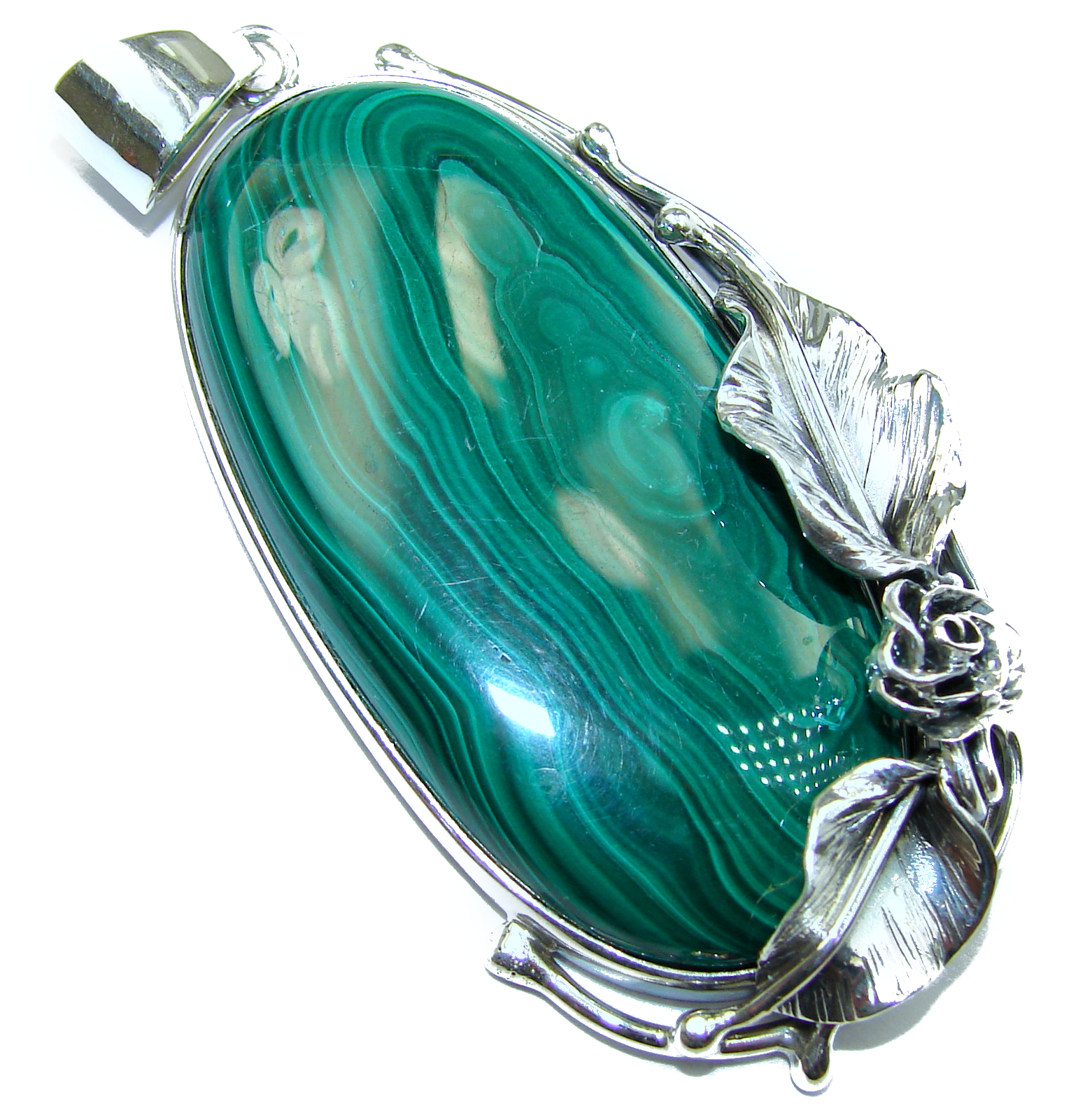 Massive 39.7 grams Top Quality Malachite Oxidized .925 Sterling Silver handmade Pendant