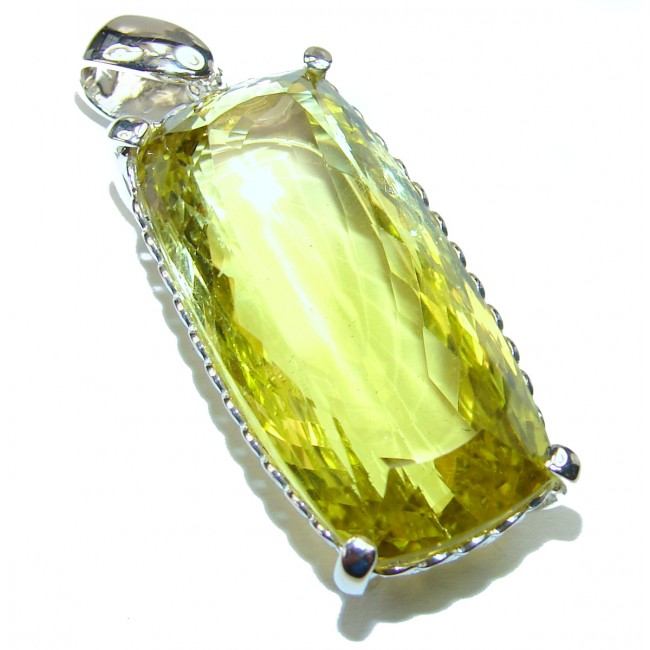 Baquette cut 45.2 grams Genuine Lemon Quartz .925 Sterling Silver handcrafted pendant