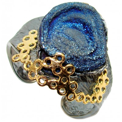 Large 84.9 grams Design Titanum Agate Druzy handcrafted .925 Sterling Silver Bracelet / Cuff