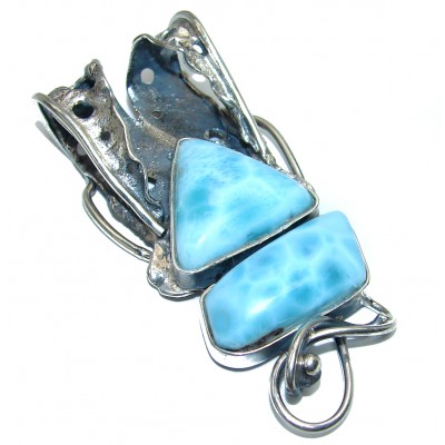 Unique Larimar from Dominican Republic .925 Sterling Silver handmade pendant