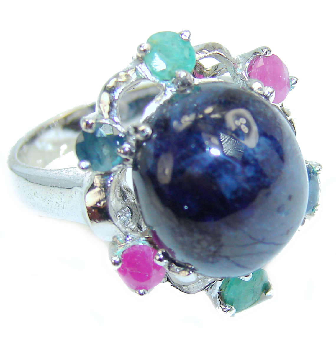 Royal quality unique Blue Star Sapphire  .925 Sterling Silver handcrafted  Ring size  7 1/4