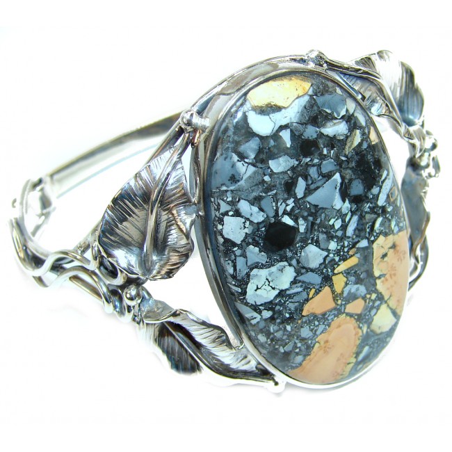 Vintage Style Excellent quality Maligano Jasper .925 Sterling Silver Bracelet / Cuff