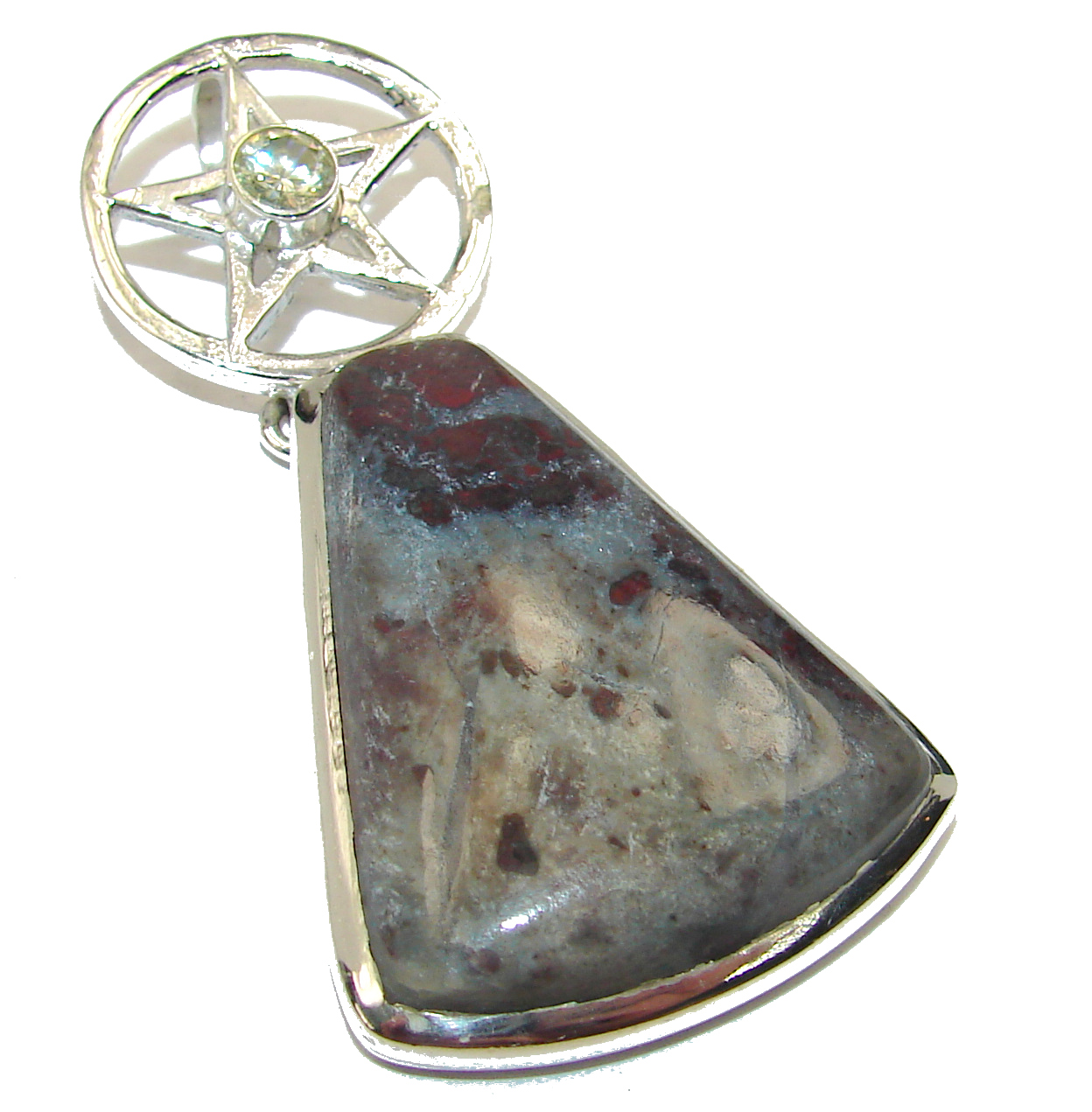 Simple Brown Fossilized Crinoid .925 Sterling Silver pendant