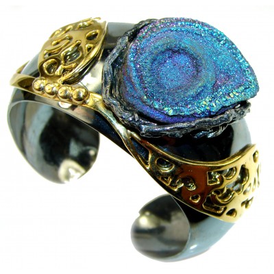 Large 86.5 grams Design Titanum Agate Druzy handcrafted .925 Sterling Silver Bracelet / Cuff