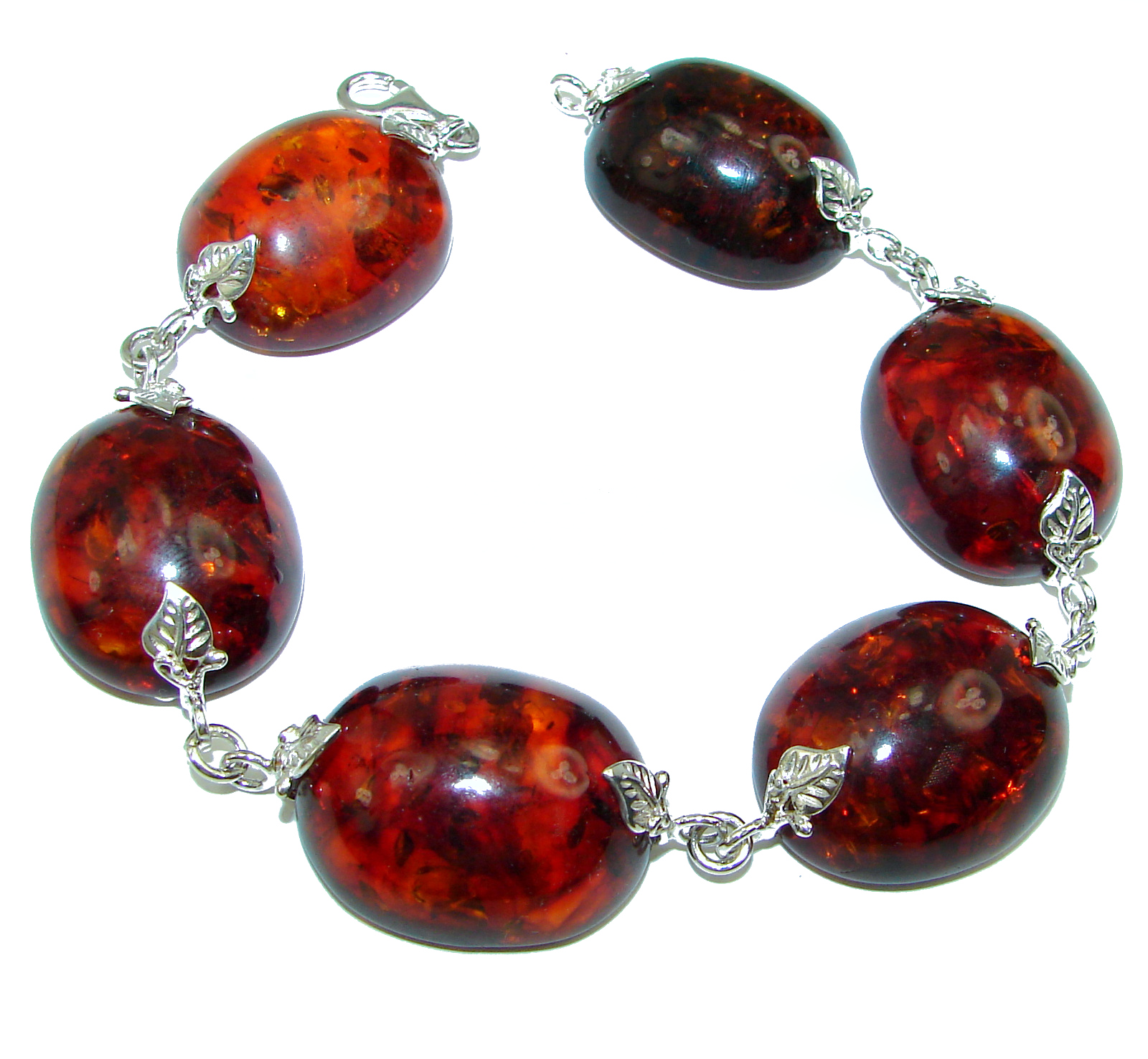 HUGE Beautiful  Amber .925 Sterling Silver handcrafted  Bracelet