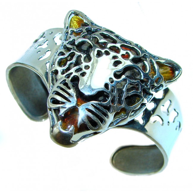 Large Gephard genuine Amber .925 Sterling Silver handmade Bracelet / Cuff