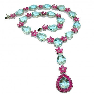 Mademoiselle Aquamarine Ruby .925 Sterling Silver handmade necklace