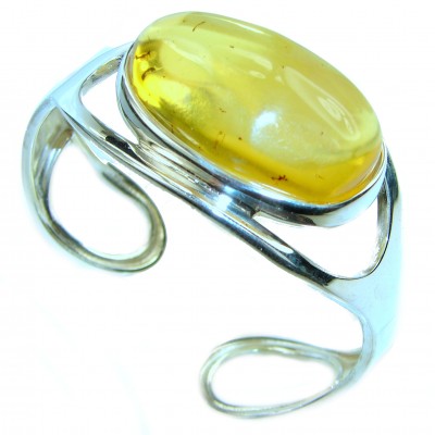 Huge Genuine Golden Baltic Amber .925 Sterling Silver handcrafted Bracelet / Cuff