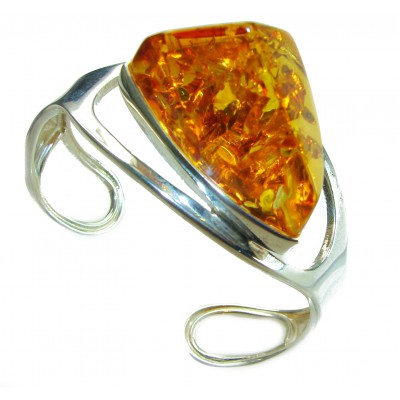 Vintage Design Genuine faceted Amber .925 Sterling Silver handmade Bracelet / Cuff