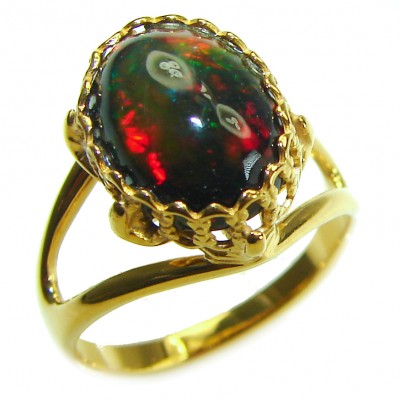 A Milky Way Genuine 5.9 carat Black Opal 18K Gold over .925 Sterling Silver handmade Ring size 7 1/4