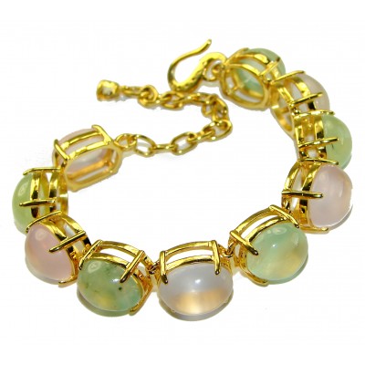 Tutti Frutti Mesmerizing Rose Quartz Prehnite 18K Gold over .925 Sterling Silver handmade Bracelet