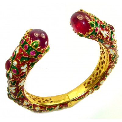 Truly Spectacular authentic 19.5 carat Ruby Enamel 18K Gold over .925 Sterling Silver handmade bangle Bracelet