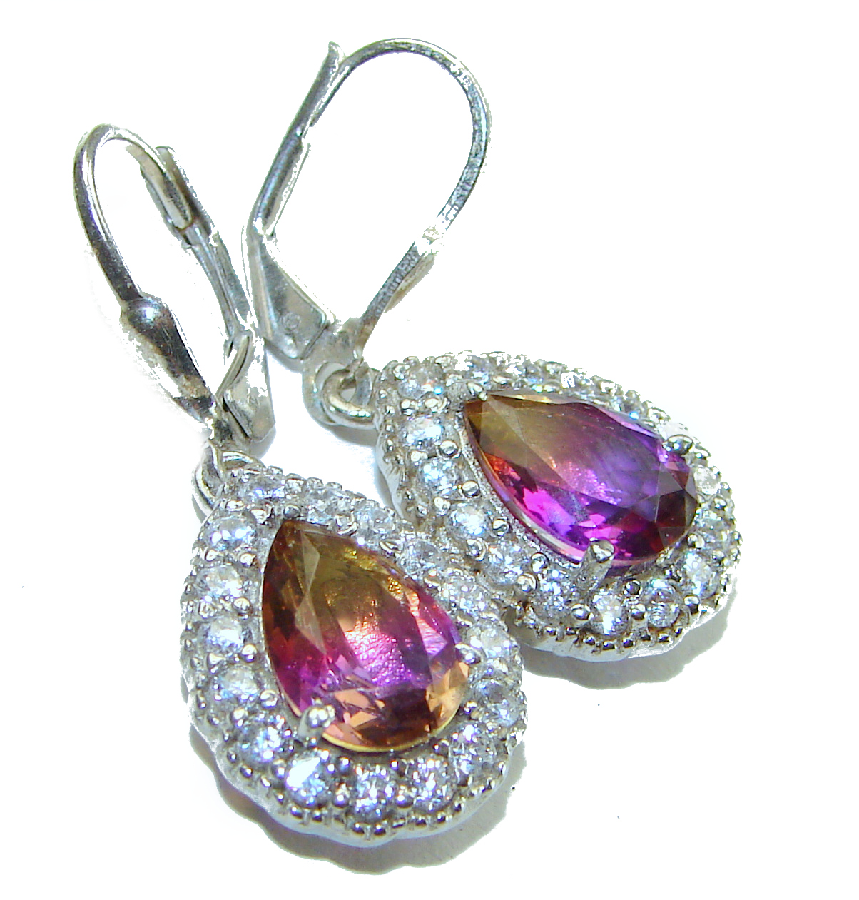 6.2 carat Ametrine .925  Sterling Silver  entirely handmade earrings