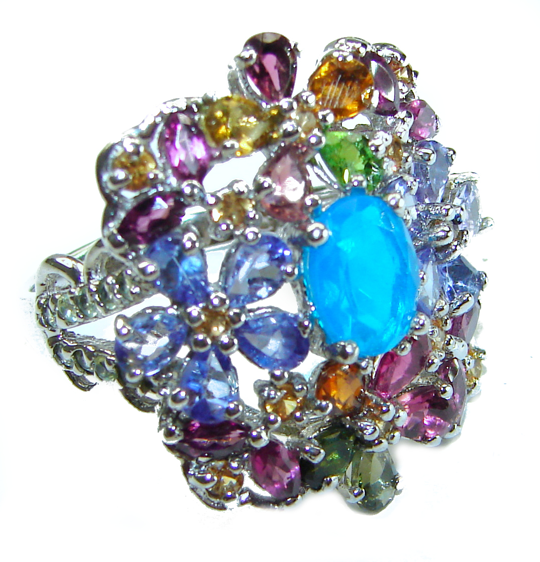 Great  Beauty 2.3 carat Blue Opal Garnet .925  Sterling Silver ring s.  8 3/4