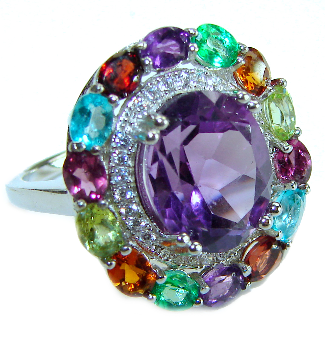 Beatrice- Dramatic design 10.8 carat Amethyst  .925 Sterling Silver Handcrafted  Ring size 7