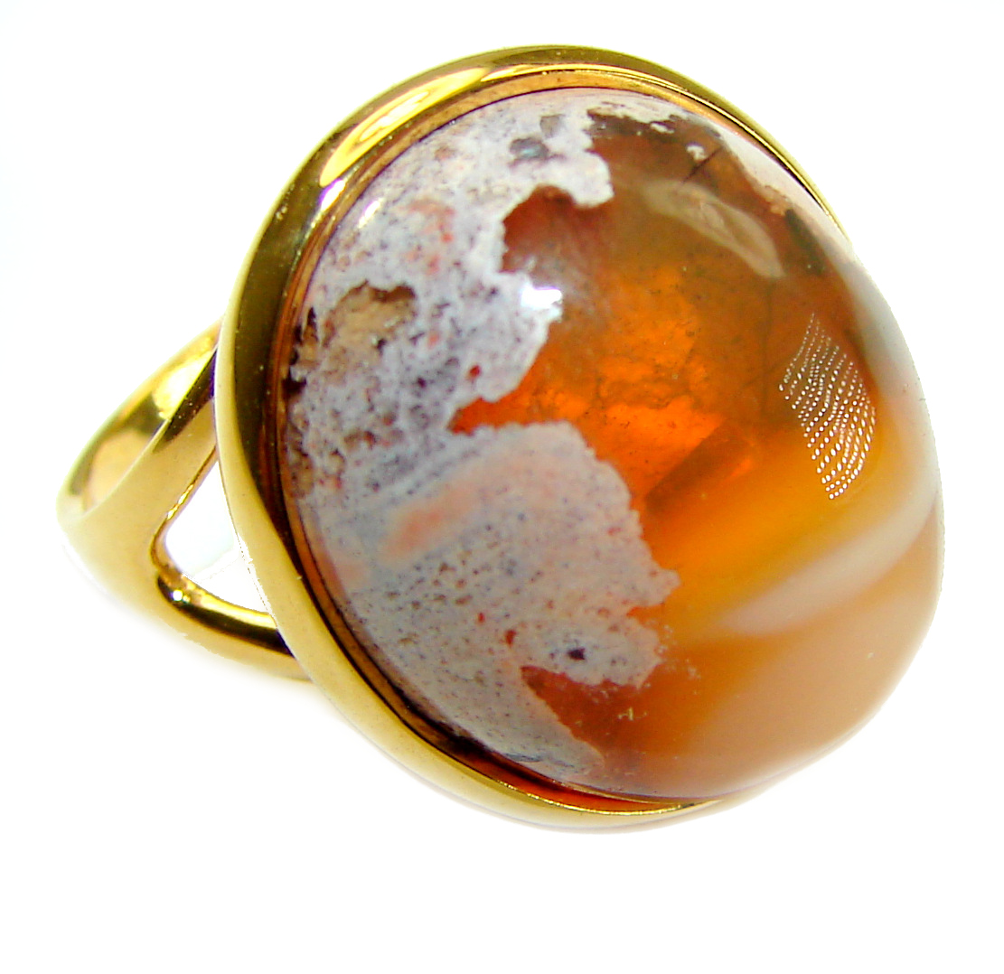 Queen of Fire best quality 22.4 carat Mexican Opal 18K  Gold over  .925 Sterling Silver handmade ring  7