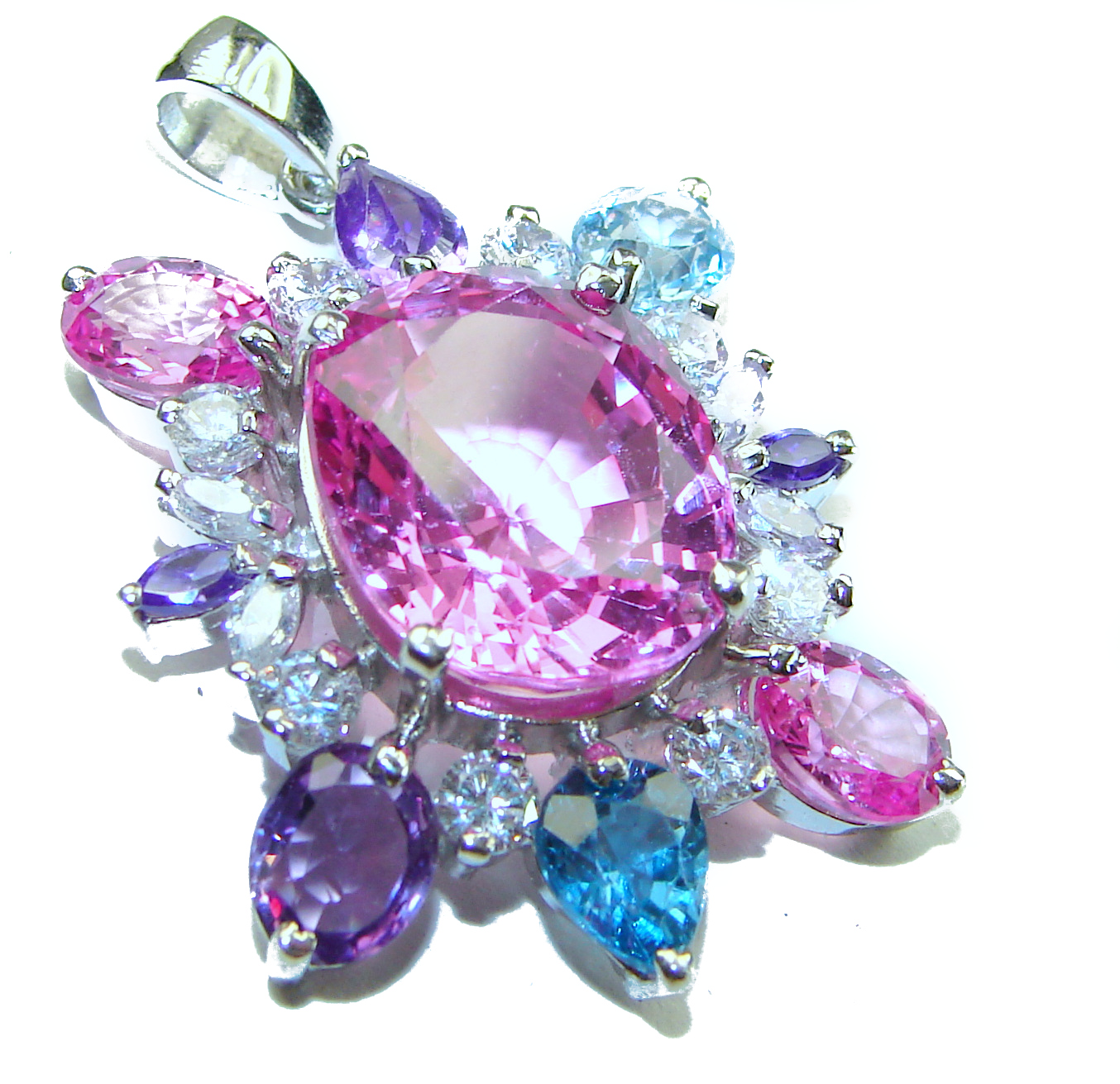 A Spark of Sweetness 21.5 carat Hot Pink Topaz  .925 Sterling Silver handcrafted Statement pendant