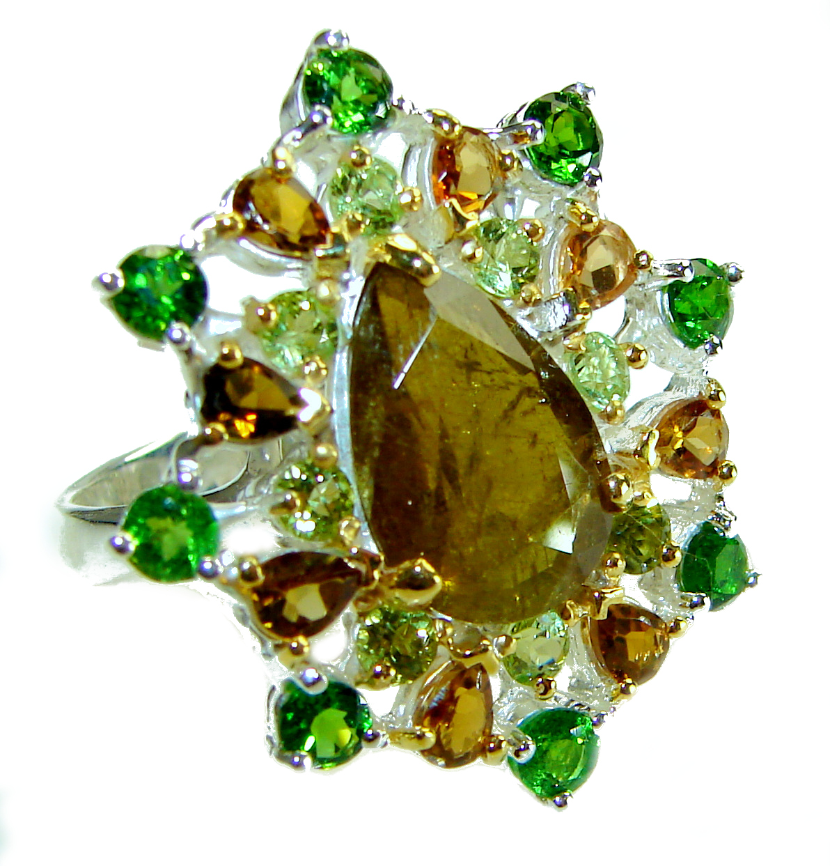 Sunlight  7.5 carat  Grandidierite .925 Sterling Silver handmade  Ring s. 9