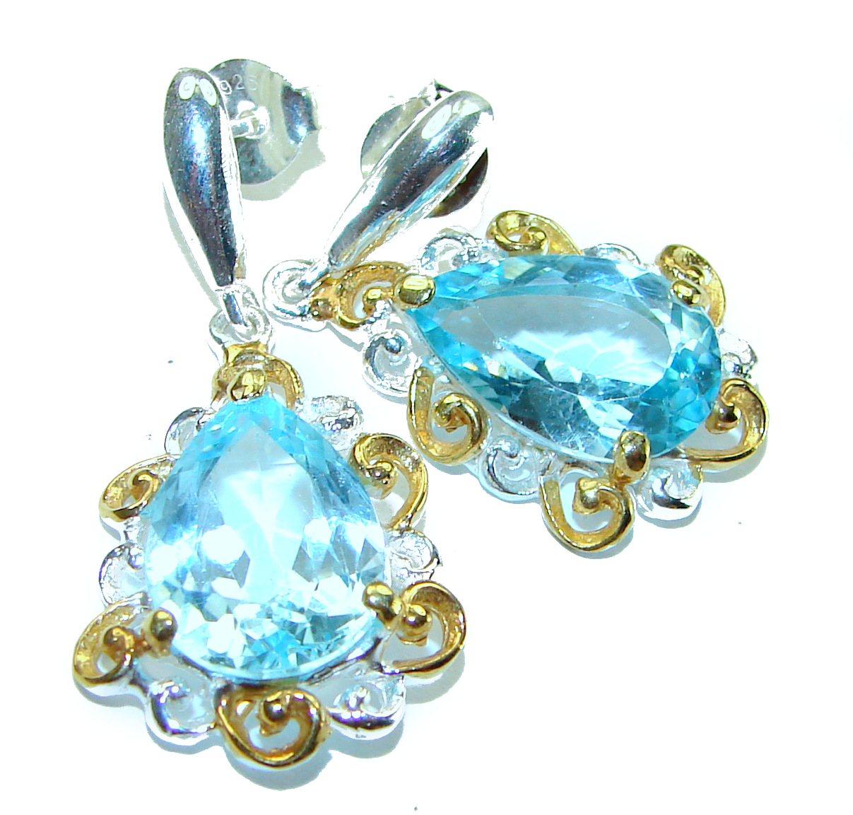 Serenity 12.5 carat Swiss Blue Topaz .925 Sterling Silver handmade  earrings