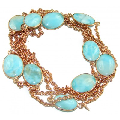 34 inches Genuine 30.2 carat Larimar Stones 14K Rose Gold over .925 Sterling Silver Handcrafted Station Necklace