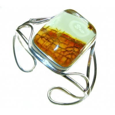 Top quality Genuine Golden Baltic Amber .925 Sterling Silver handcrafted Bracelet / Cuff