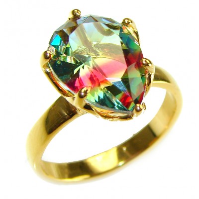 7.9 carat pear cut Brazilian Tourmaline 14K Gold over .925 Sterling Silver Perfectly handcrafted Ring s. 8
