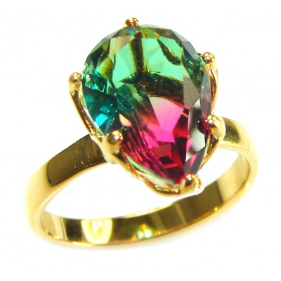 7.9 carat pear cut Brazilian Tourmaline 14K Gold over .925 Sterling Silver Perfectly handcrafted Ring s. 8
